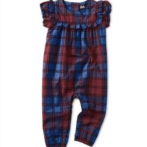Tea Collection Baby Girls Red Blue Plaid Ruffle Romper 9-12 Months Preppy Tartan